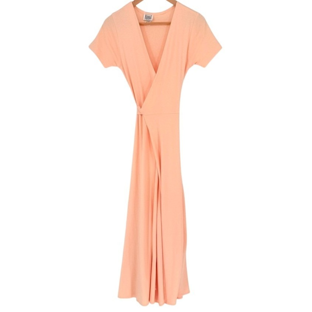 Vintage ILGWU Kwai Peach Wrap Dress 70s 80s Made in USA 100‎ Cotton Maxi